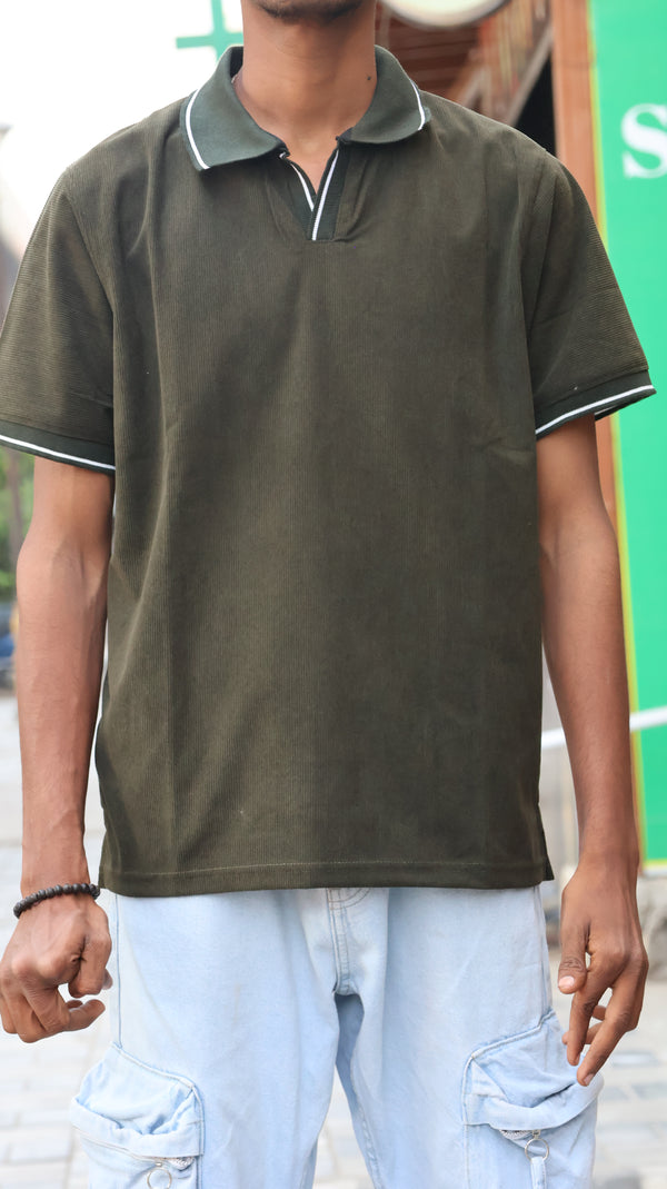 The Textured Ribbed Johnny Polo: Earth green t-shirt