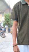 The Textured Ribbed Johnny Polo: Earth green t-shirt