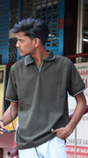 The Textured Ribbed Johnny Polo: Earth green t-shirt