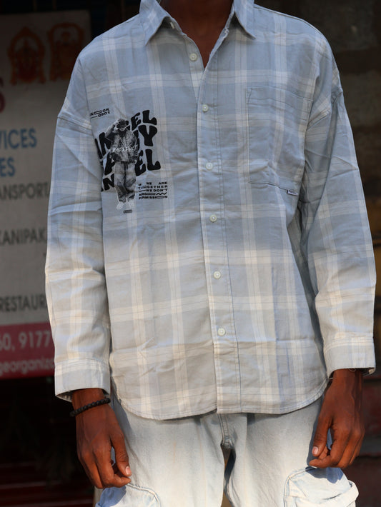 No Permission" Graphic Flannel – Ice Blue Plaid shirt