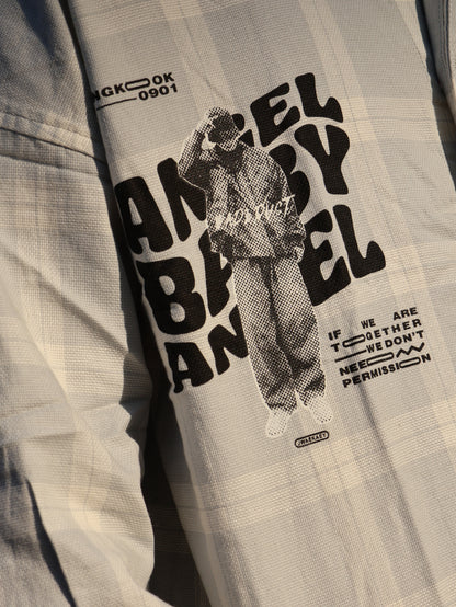 No Permission" Graphic Flannel – Ice Blue Plaid shirt