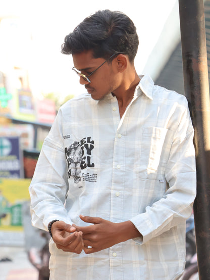 No Permission" Graphic Flannel – Ice Blue Plaid shirt