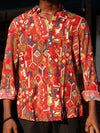 Tribal Fusion Geometric Print Shirt – Crimson & Multi