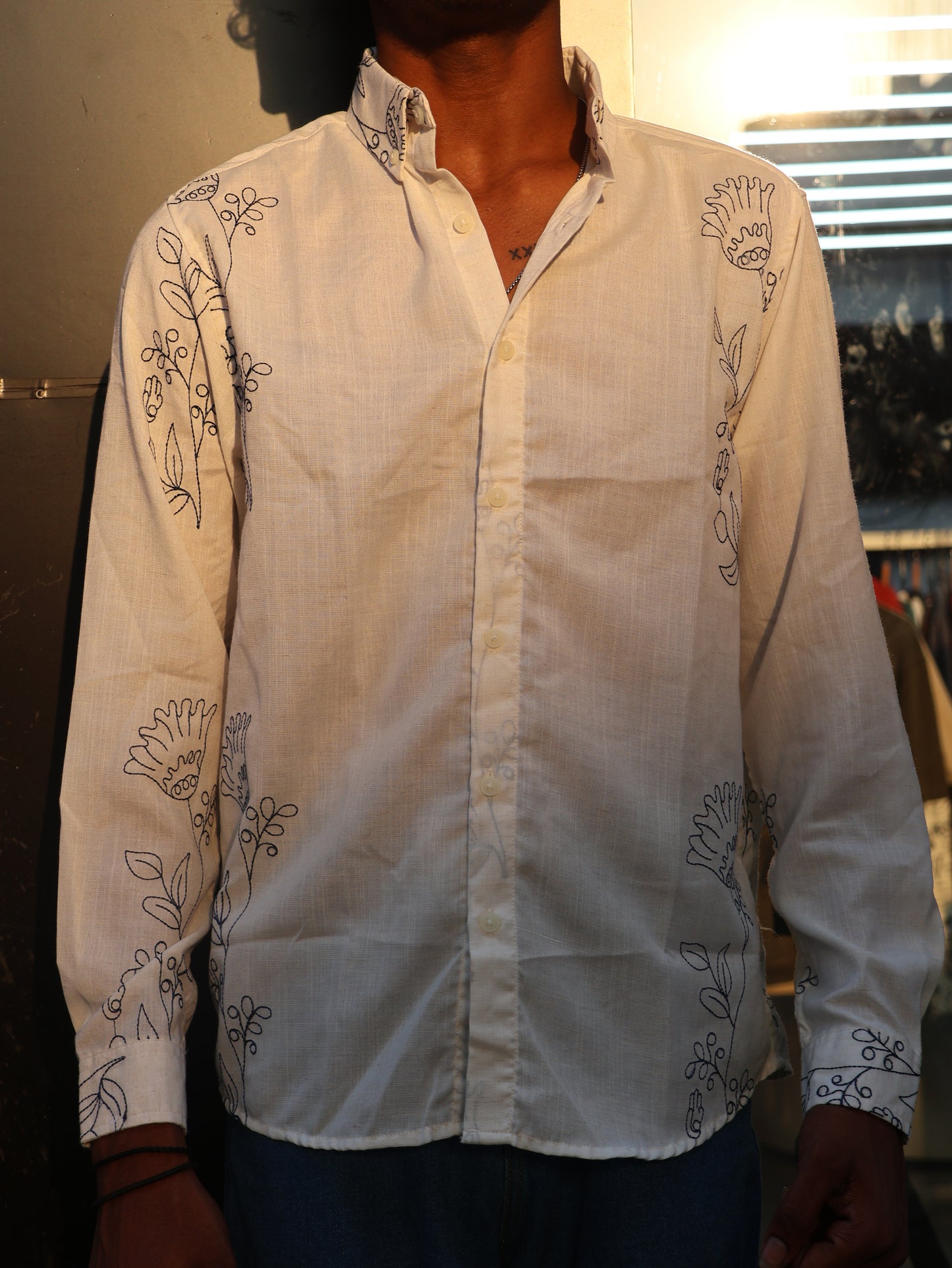 Line-Art Embroidered Button-Down // Off-White