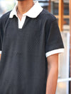 Textured V-Neck Polo | Charcoal & Ivory