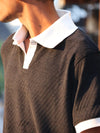 Textured V-Neck Polo | Charcoal & Ivory
