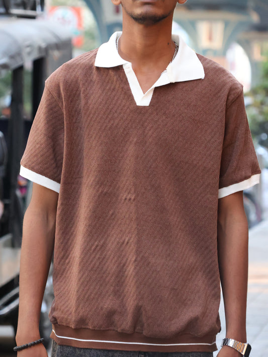 The Diagonal Ribbed Knit Polo T-SHIRT