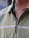 Vintage Sage Textured Zip-Polo