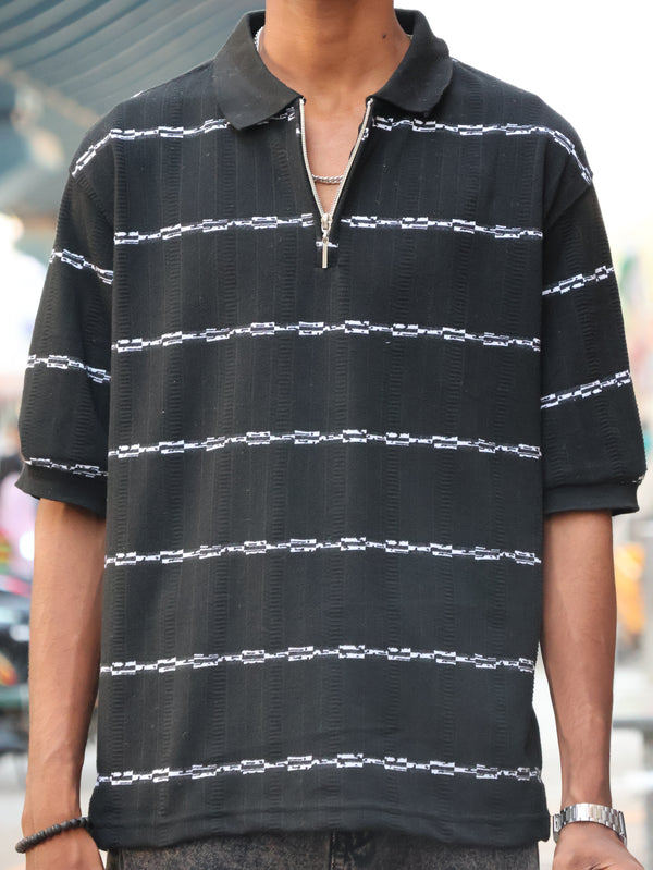 Midnight Onyx Textured Zip-Polo