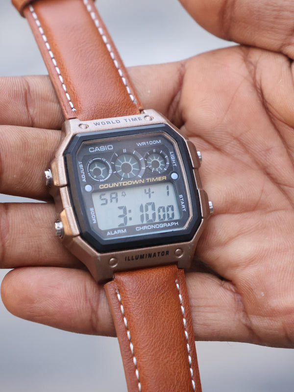 The Explorer’s Digital: World Time Chronograph in Bronze & Leather