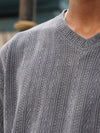 Textured Grey Oversized V-Neck Sweatshirt