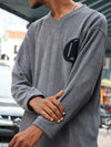 Textured Grey Oversized V-Neck Sweatshirt