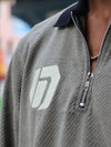 🟤 Textured Zip-Up Polo Sweatshirt
