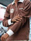 🤎 Textured Brown Zip-Up Polo Sweatshirt