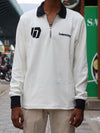 🤍 Textured White Zip-Up Polo Sweatshirt