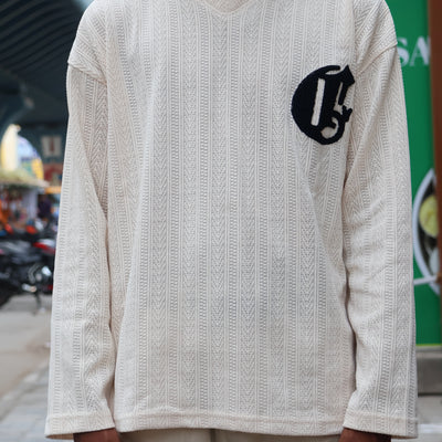 🤍 Textured Off-White V-Neck Sweatshirt