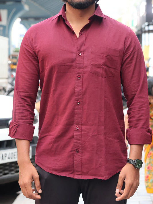 SKRIVOO Premium Maroon linen  Shirt – Slim Fit