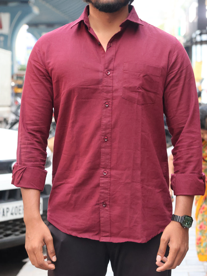 SKRIVOO Premium Maroon linen  Shirt – Slim Fit