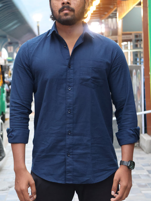 SKRIVOO Midnight Navy Essential linen Shirt