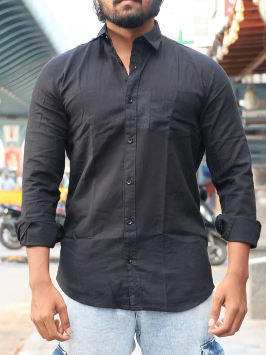 SKRIVOO LINEN Onyx Black Textured Shirt