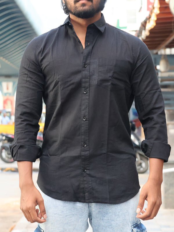 SKRIVOO LINEN Onyx Black Textured Shirt