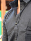 SKRIVOO LINEN Onyx Black Textured Shirt
