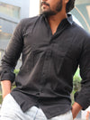 SKRIVOO LINEN Onyx Black Textured Shirt