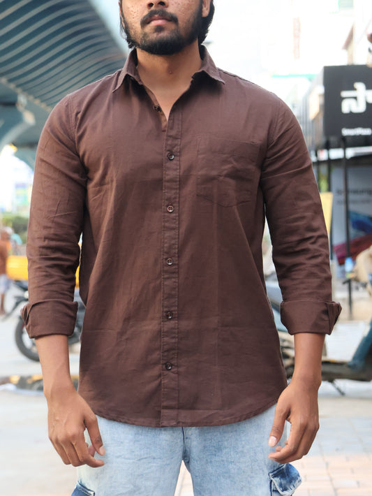 SKRIVOO Classic Brown Linen Shirt – Slim Fit Essential