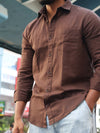 SKRIVOO Classic Brown Linen Shirt – Slim Fit Essential