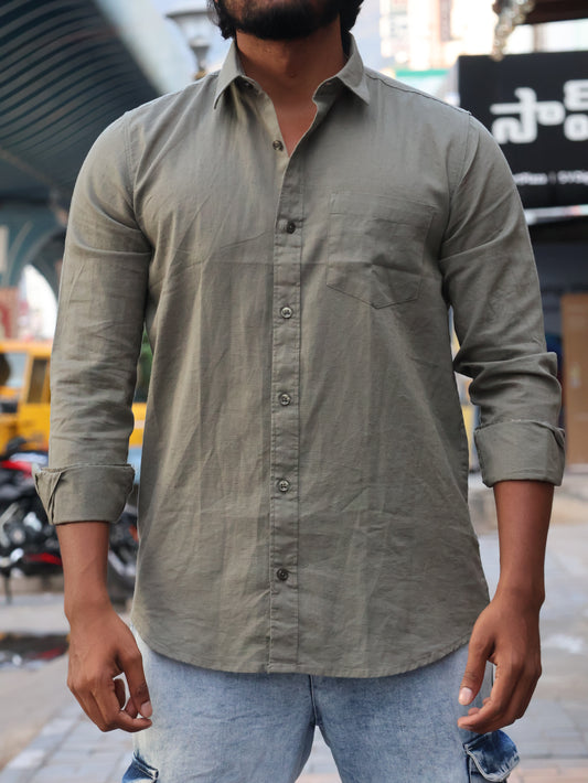 SKRIVOO Sage Green Textured SKRIVOO Linen  Shirt
