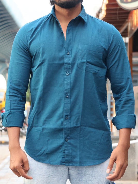 SKRIVOO LINEN Premium Teal Casual Shirt – Modern Fit