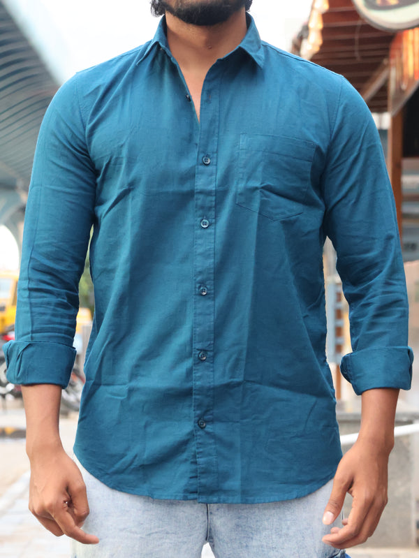 SKRIVOO LINEN Premium Teal Casual Shirt – Modern Fit