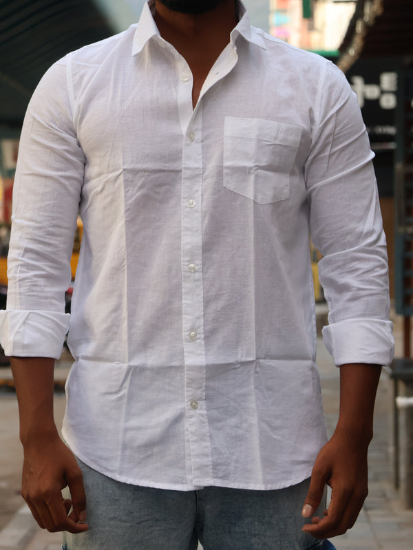 SKRIVOO Arctic White Textured Linen Shirt