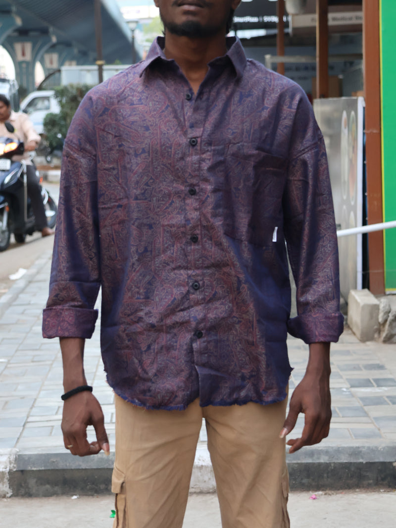 Vintage Paisley Printed Shirt – Maroon Purple