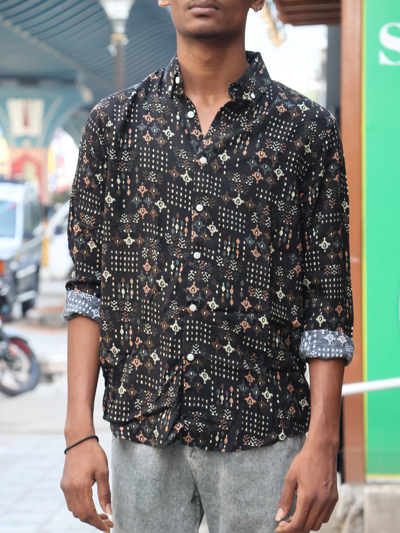 Abstract Printed Shirt – Black Multi Pattern