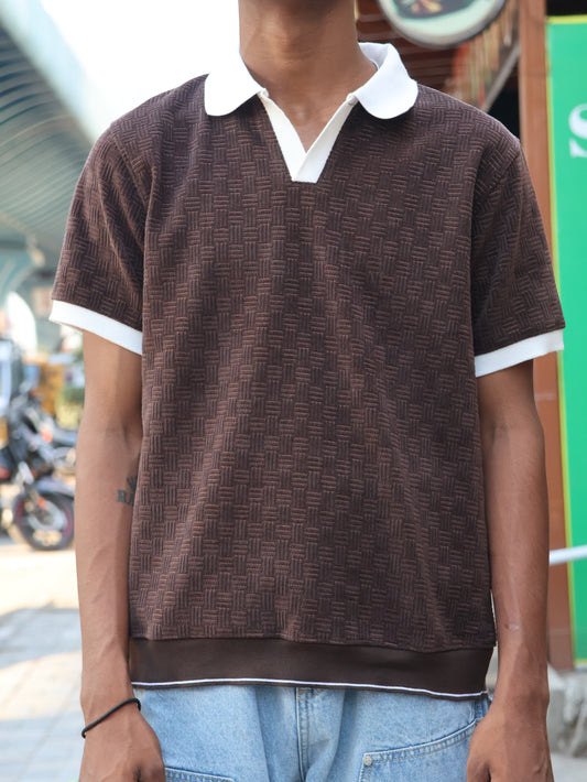 Retro-Textured Basketweave Polo