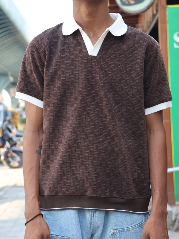 Retro-Textured Basketweave Polo