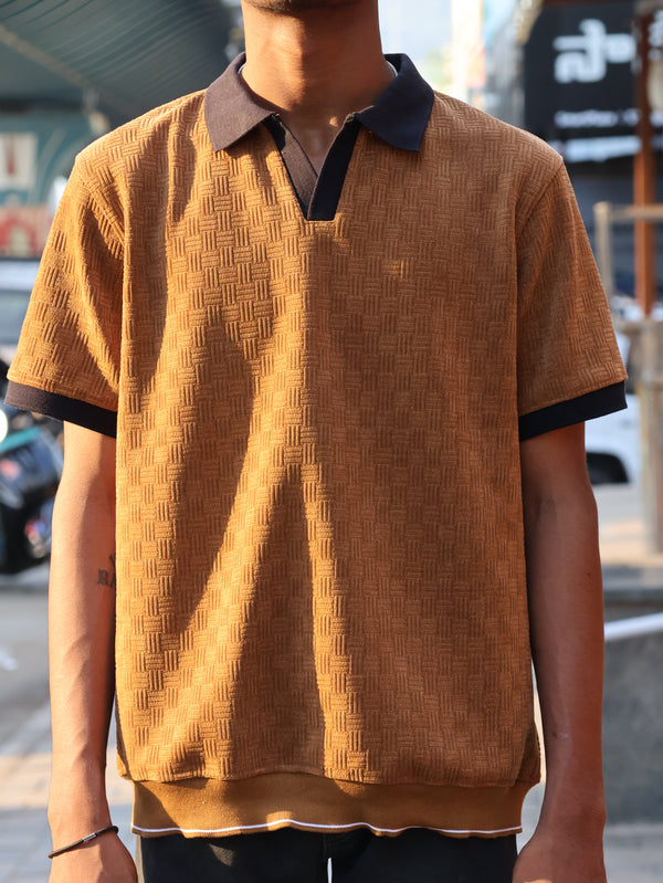 Ochre Basketweave Textured Polo