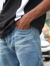 Distressed Panel Straight-Leg Denim