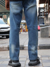 Distressed Panel Straight-Leg Denim