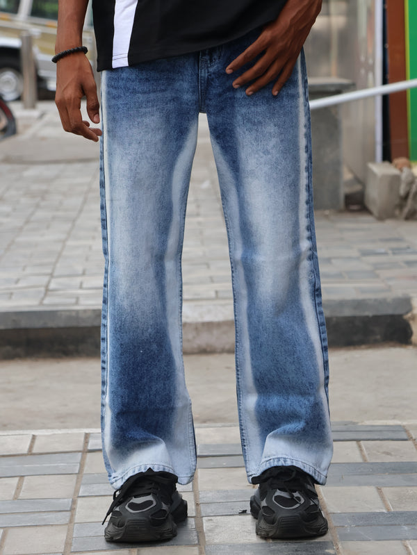 Acid Fade Side-Stripe Straight-Leg Jeans