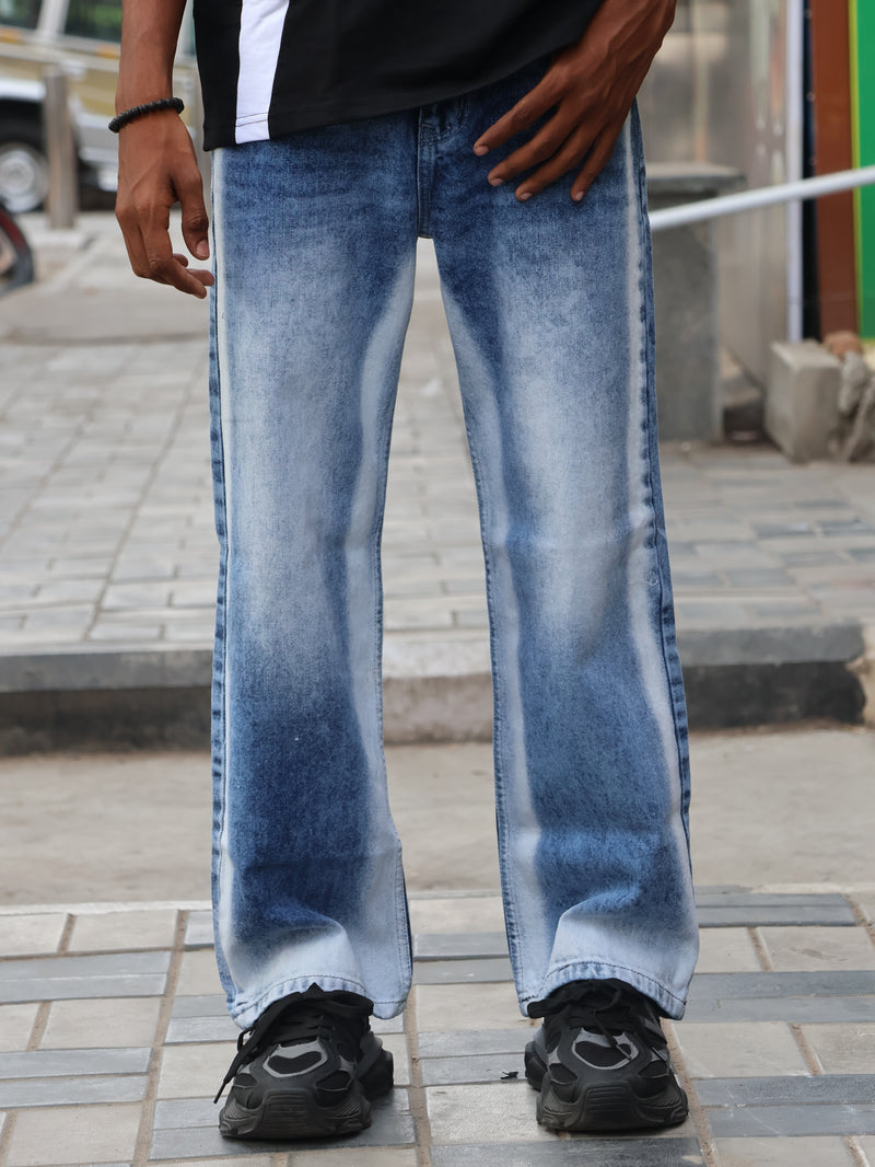 Acid Fade Side-Stripe Straight-Leg Jeans