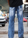 Acid Fade Side-Stripe Straight-Leg Jeans