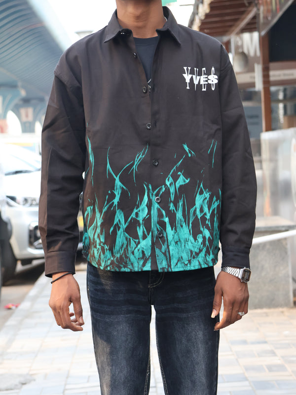 'YVES' Dark Abstract Flame OVER - SIZED SHIRTS