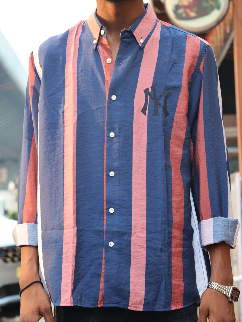 Blue & Rose Wide Stripe Casual OVRE - SIZE Shirt