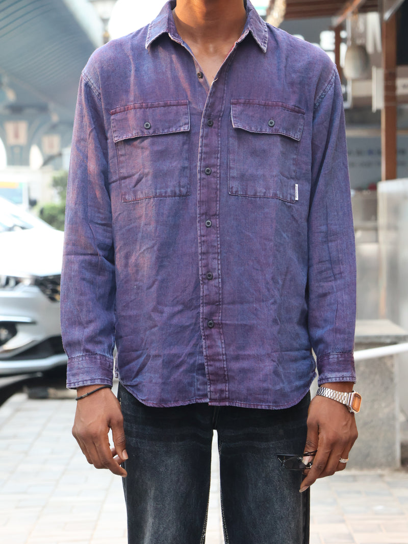 Dual-Pocket Pigment Dyed over - size shirts