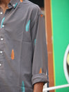 Embroidered Feather Shirt - Textured Grey
