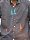 Embroidered Feather Shirt - Textured Grey