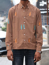 Embroidered Feather Shirt - Textured Earth Brown
