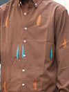 Embroidered Feather Shirt - Textured Earth Brown